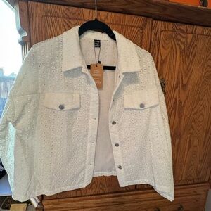 SHEIN White Eyelet Denim Jacket
